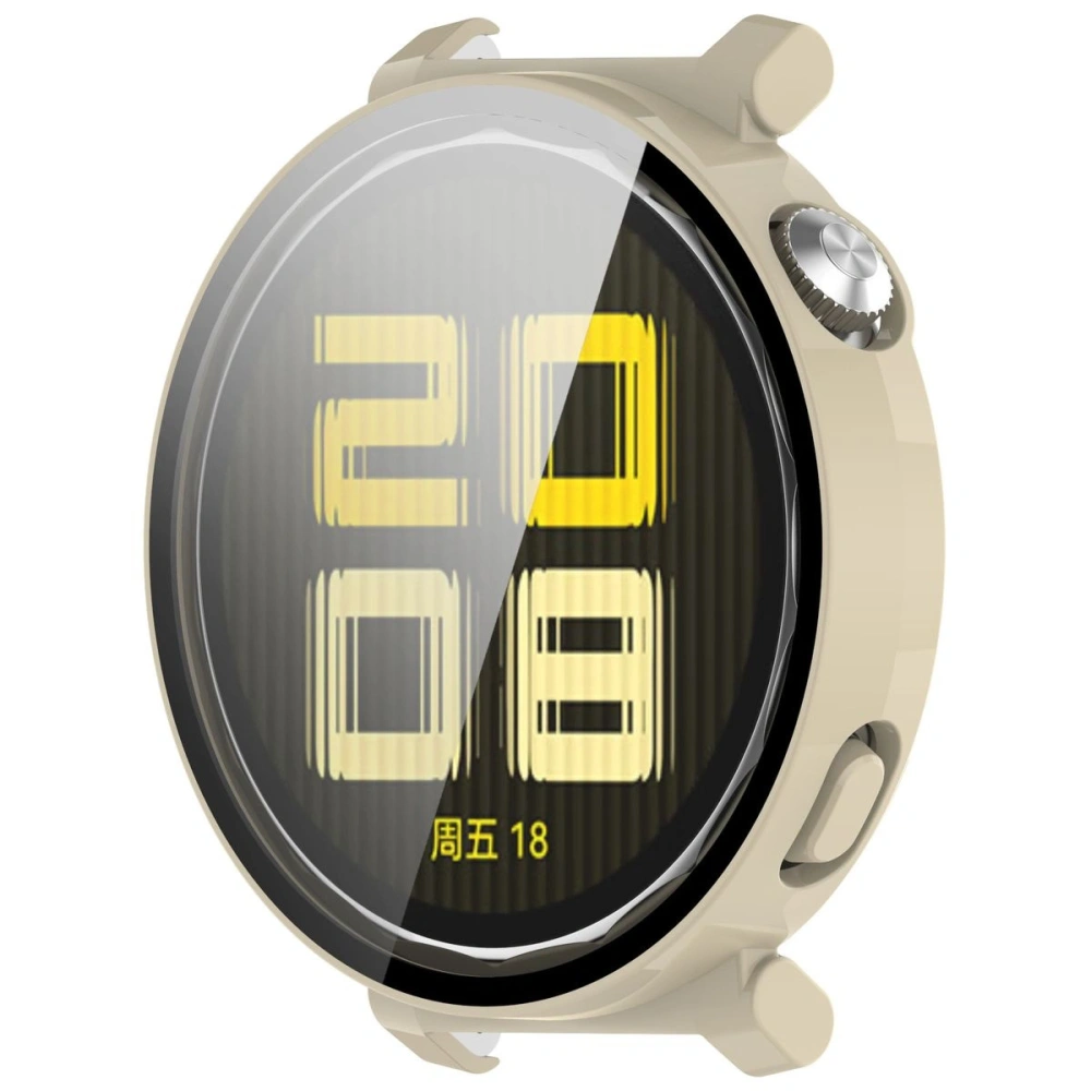 Etui ze szkłem do zegarka Bizon Case+Glass Watch do Huawei Watch GT 5 Pro 42 mm beżowe