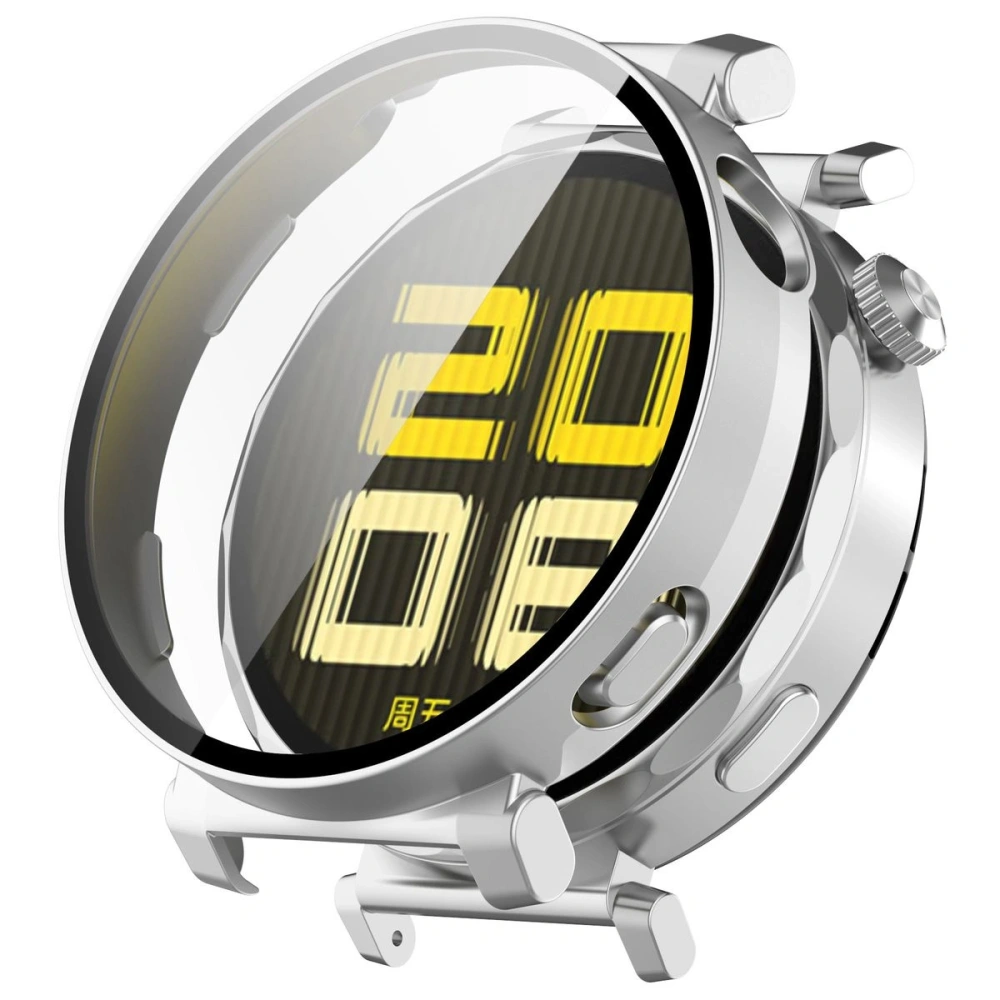 Etui ze szkłem do zegarka Bizon Case+Glass Watch do Huawei Watch GT 5 Pro 42 mm srebrne satynowe