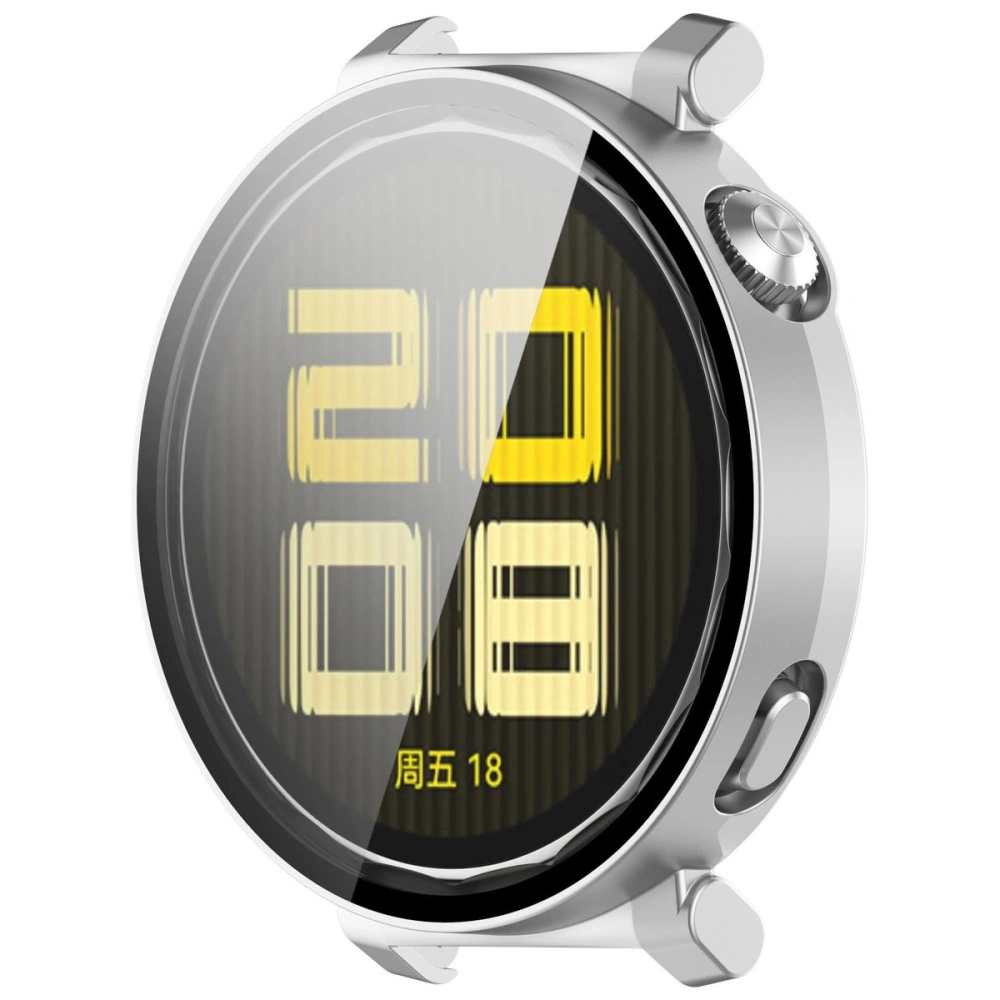 Etui ze szkłem do zegarka Bizon Case+Glass Watch do Huawei Watch GT 5 Pro 42 mm srebrne satynowe