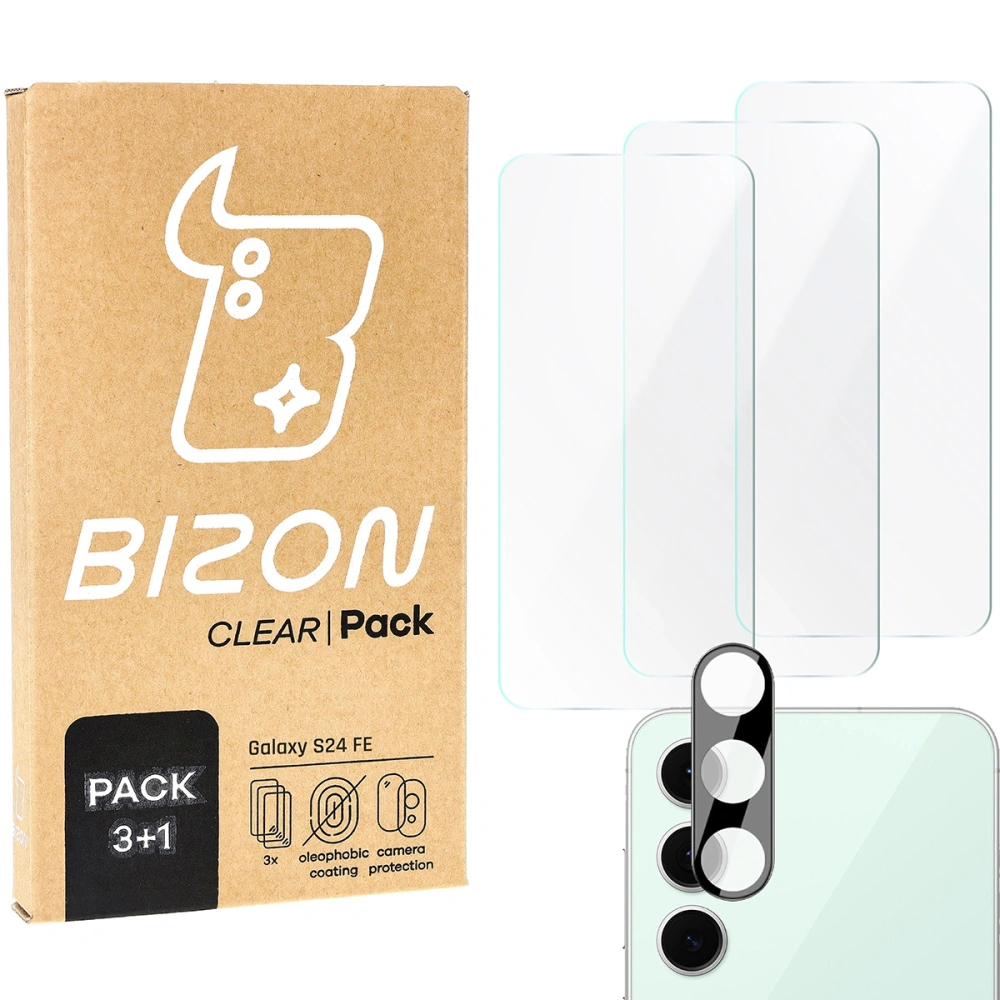 3x Szkło na ekran + szkło na aparat Bizon Clear do Samsung Galaxy S24 FE