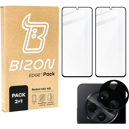 Buy Bizon Edge 2x tempered screen glass with frame + camera glass Xiaomi Redmi 14C 4G - BIZ6874 - {ean13} - Home Screen Store Europe