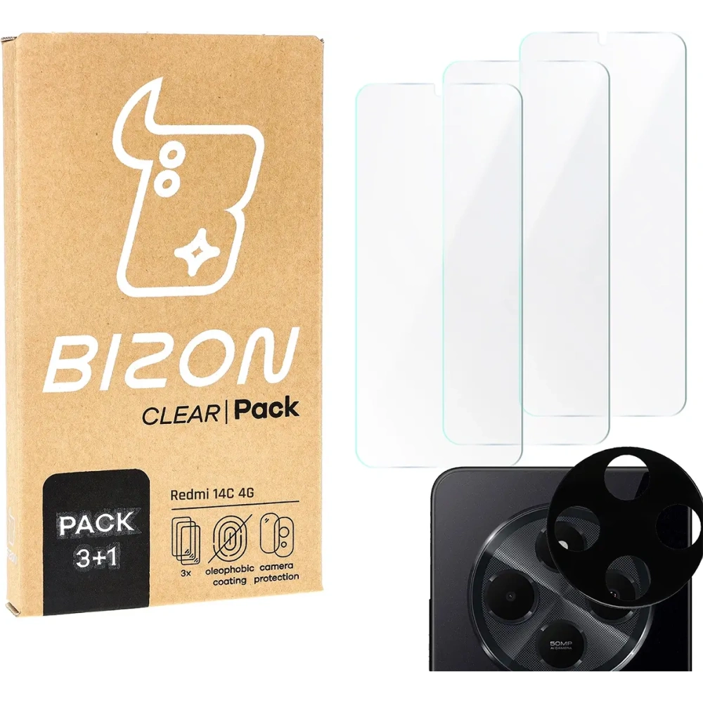 3x Szkło na ekran + szkło na aparat Bizon Clear do Xiaomi Redmi 14C 4G