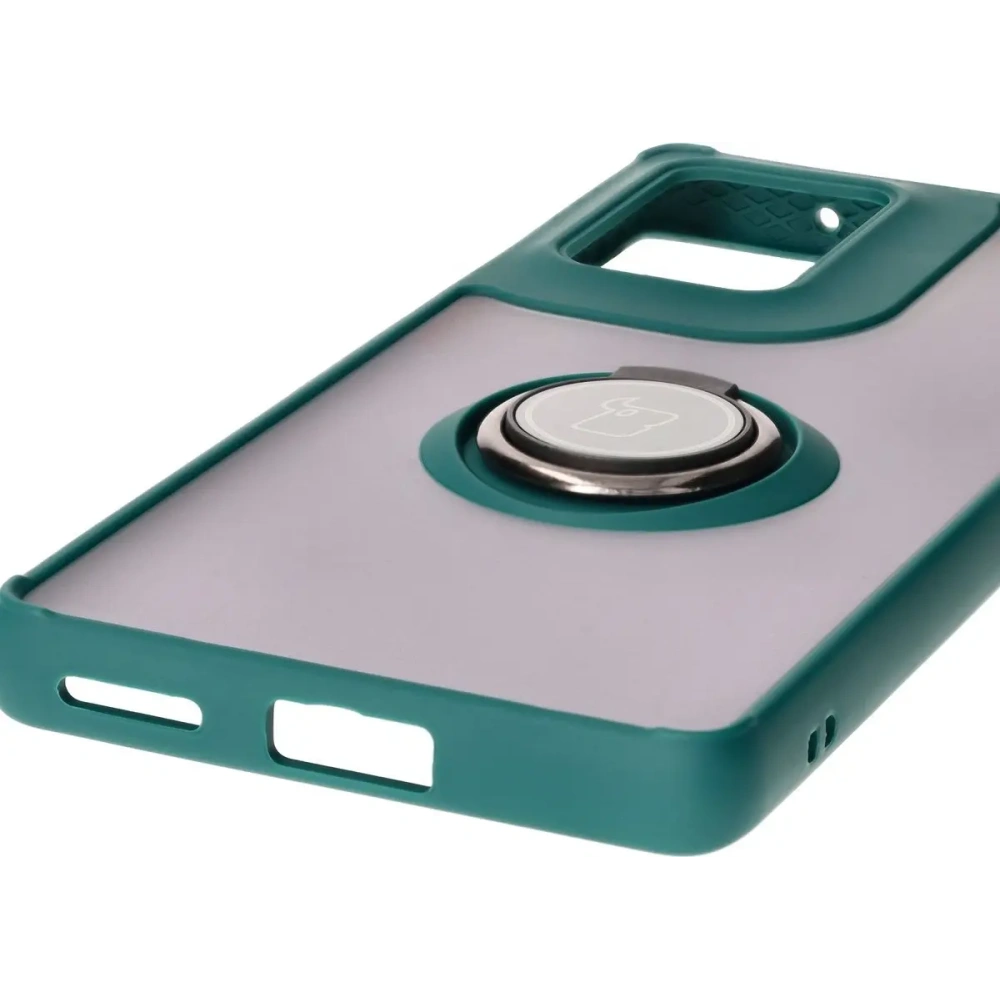 Etui z uchwytem na palec Bizon Case Hybrid Ring do Motorola Edge 50 Fusion przydymione z ciemnozieloną ramką