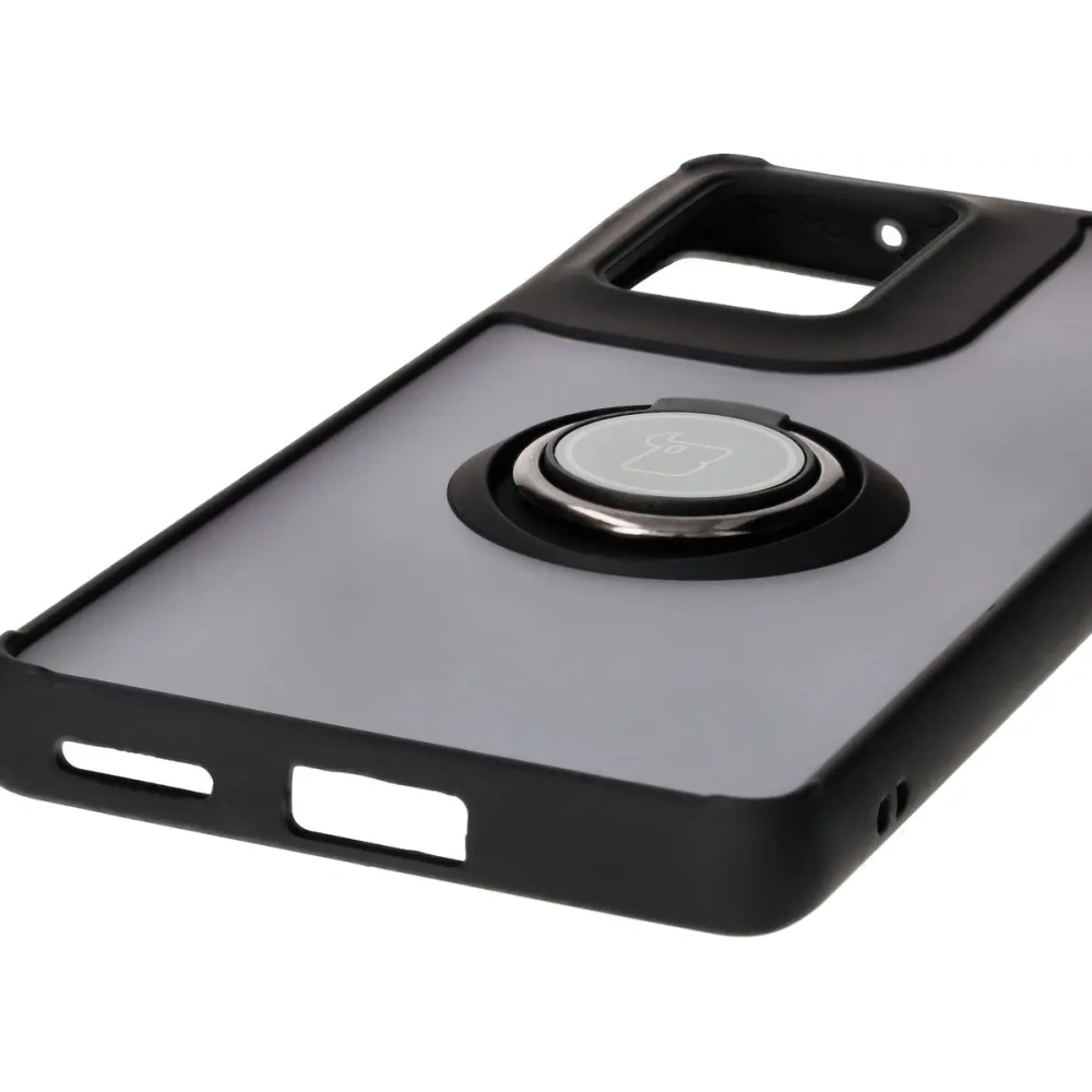 Etui z uchwytem na palec Bizon Case Hybrid Ring do Motorola Edge 50 Fusion przydymione z czarną ramką