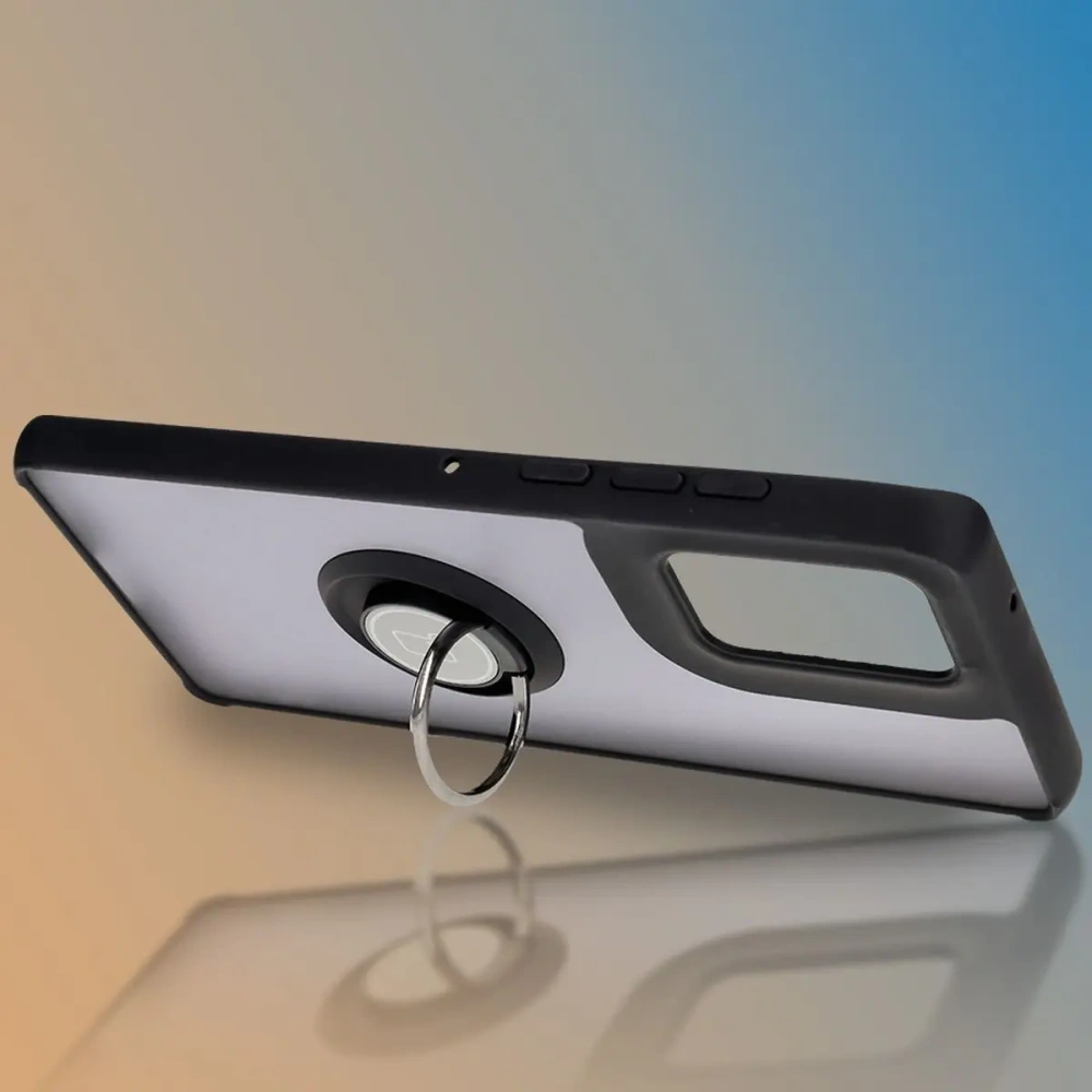 Etui z uchwytem na palec Bizon Case Hybrid Ring do Motorola Edge 50 Fusion przydymione z czarną ramką
