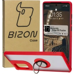 Kup Etui z uchwytem na palec Bizon Case Hybrid Ring do Motorola Edge 50 Fusion przydymione z czerwoną ramką - BIZ6882 - {ean13} - Sklep Home Screen