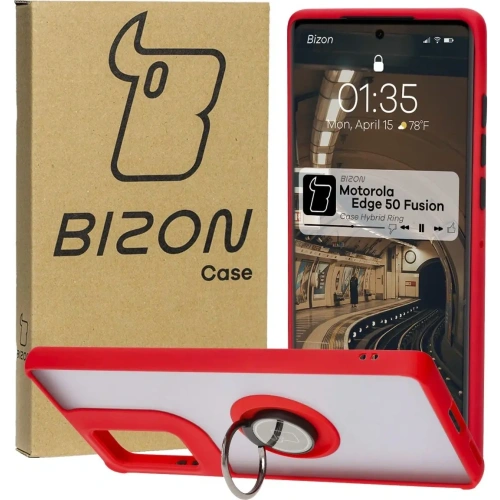 Kup Pouzdro s úchopem na prst Bizon Case Hybrid Ring pro Motorola Edge 50 Fusion kouřové s červeným rámečkem - BIZ6882 - {ean13} - Sklep Home Screen