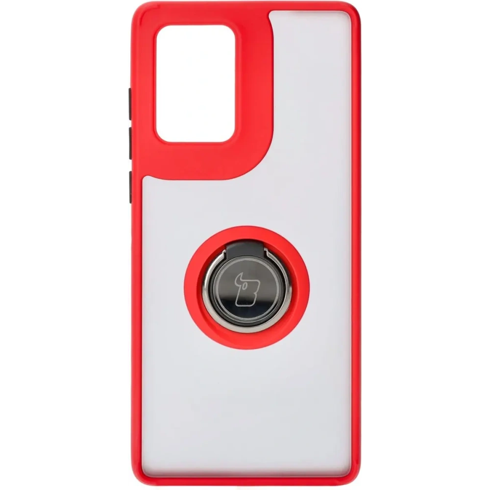 Etui z uchwytem na palec Bizon Case Hybrid Ring do Motorola Edge 50 Fusion przydymione z czerwoną ramką