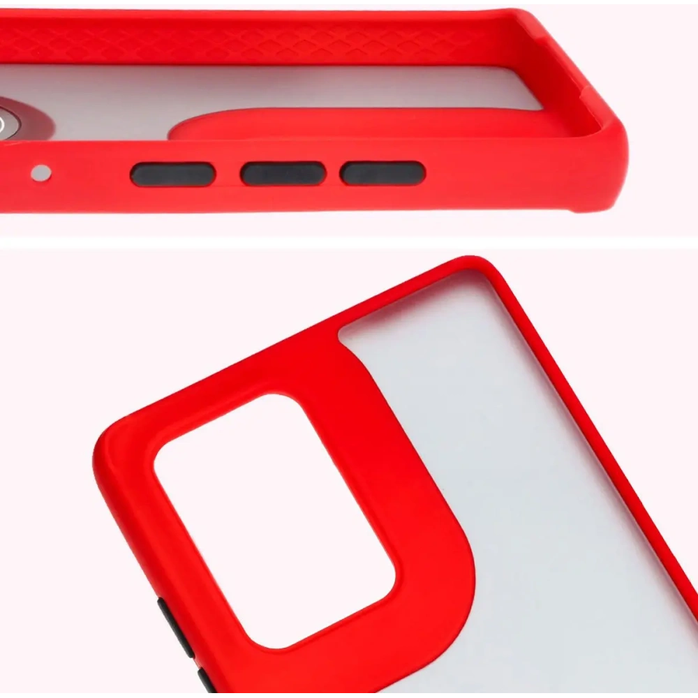 Etui z uchwytem na palec Bizon Case Hybrid Ring do Motorola Edge 50 Fusion przydymione z czerwoną ramką
