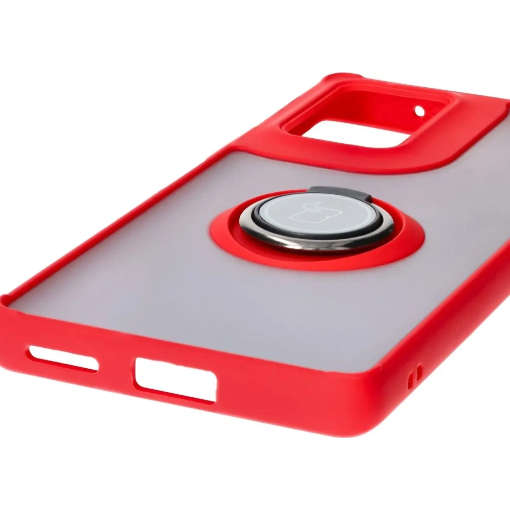 Etui z uchwytem na palec Bizon Case Hybrid Ring do Motorola Edge 50 Fusion przydymione z czerwoną ramką