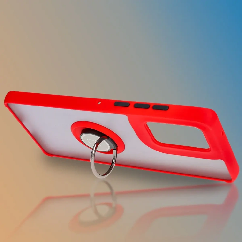 Etui z uchwytem na palec Bizon Case Hybrid Ring do Motorola Edge 50 Fusion przydymione z czerwoną ramką