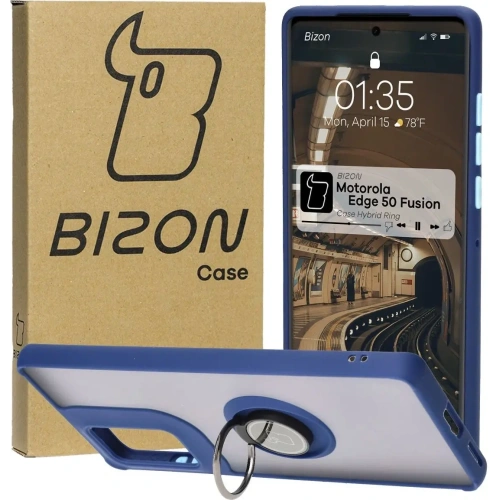 Kup Etui z uchwytem na palec Bizon Case Hybrid Ring do Motorola Edge 50 Fusion przydymione z granatową ramką - BIZ6883 - {ean13} - Sklep Home Screen