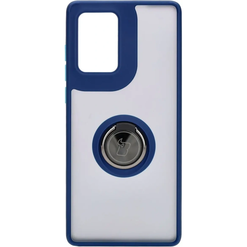 Etui z uchwytem na palec Bizon Case Hybrid Ring do Motorola Edge 50 Fusion przydymione z granatową ramką