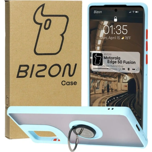 Kup Etui z uchwytem na palec Bizon Case Hybrid Ring do Motorola Edge 50 Fusion przydymione z jasnoniebieską ramką - BIZ6884 - {ean13} - Sklep Home Screen