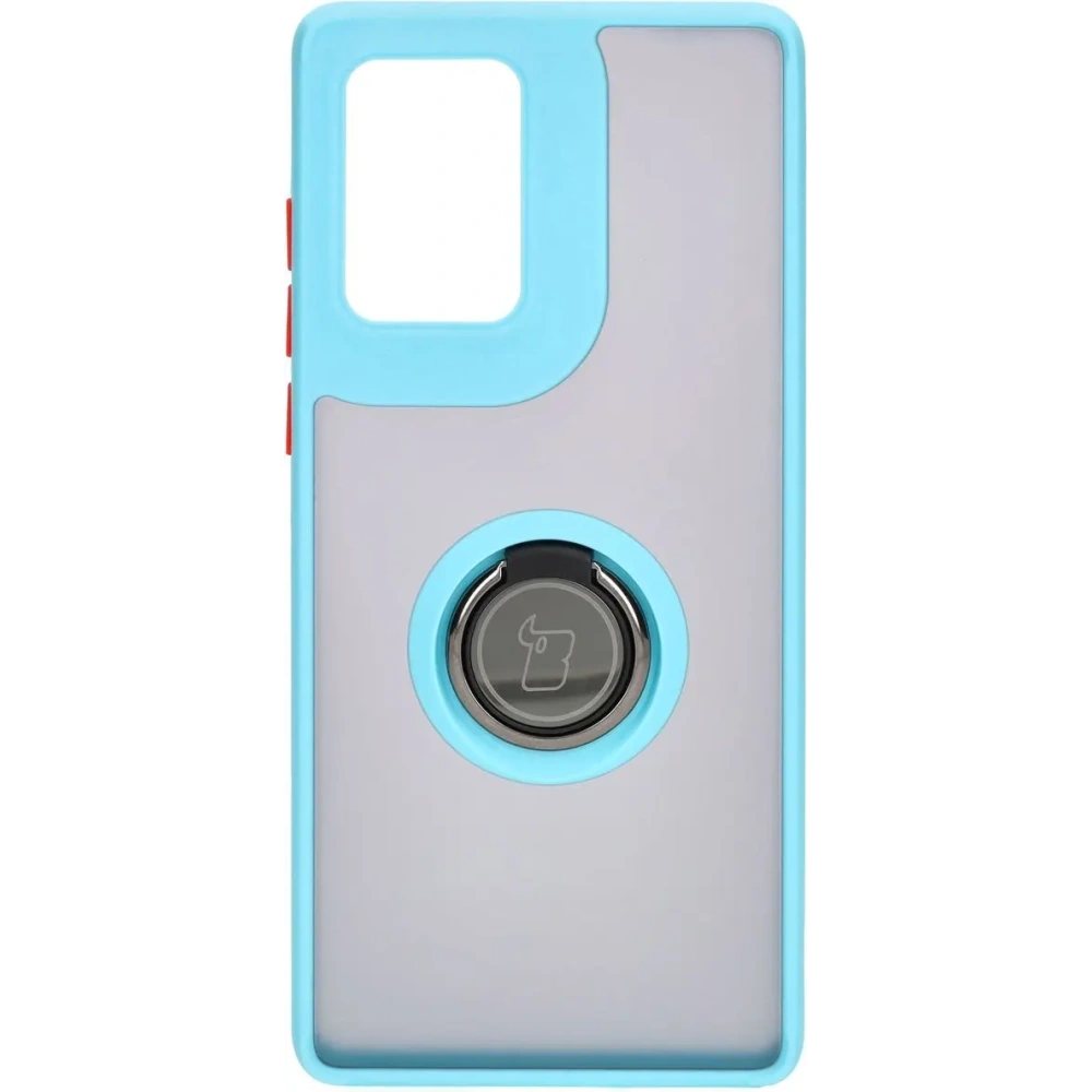 Etui z uchwytem na palec Bizon Case Hybrid Ring do Motorola Edge 50 Fusion przydymione z jasnoniebieską ramką
