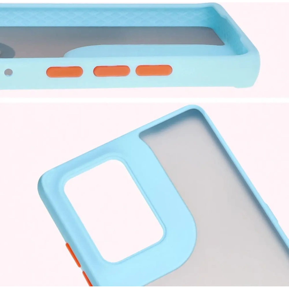 Etui z uchwytem na palec Bizon Case Hybrid Ring do Motorola Edge 50 Fusion przydymione z jasnoniebieską ramką