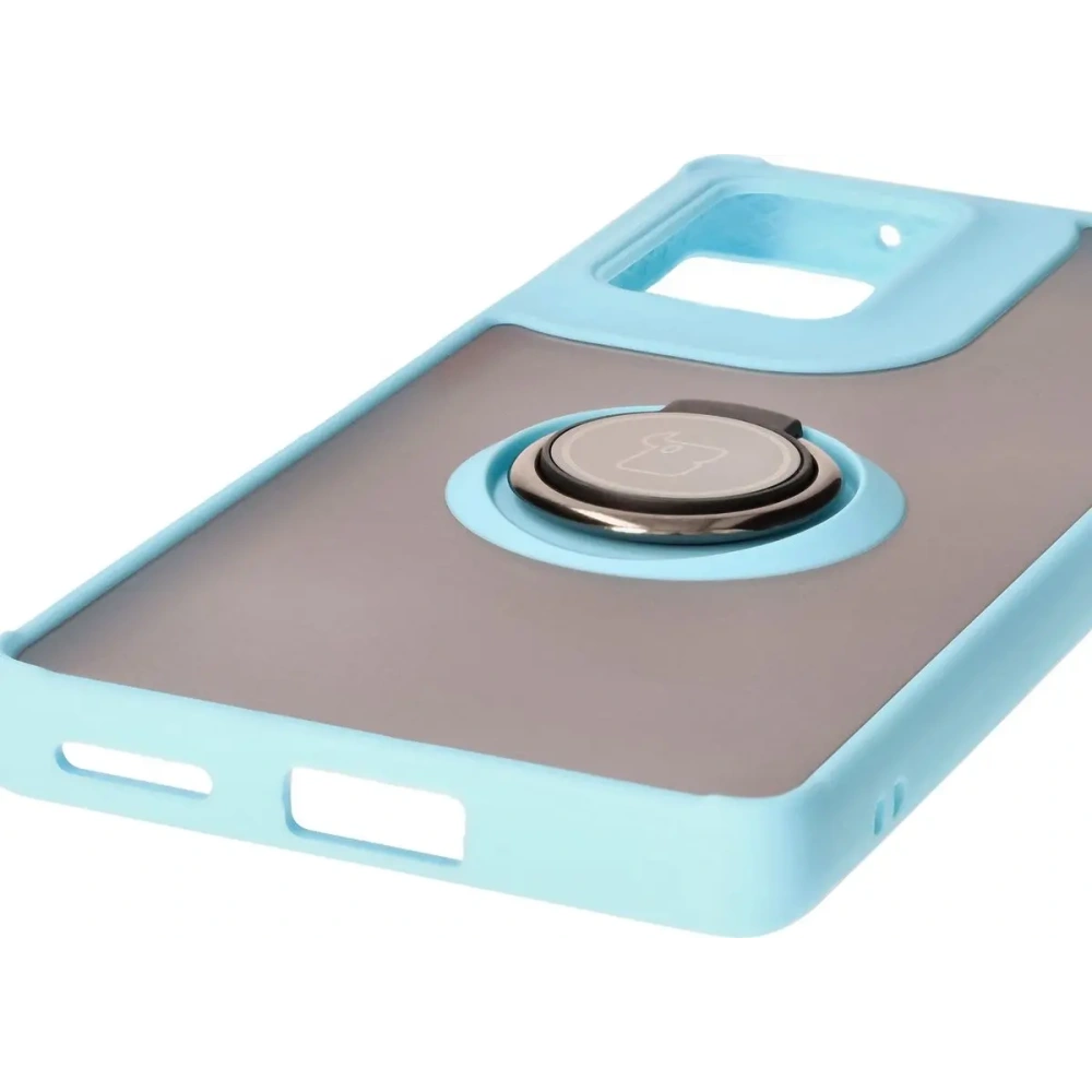 Etui z uchwytem na palec Bizon Case Hybrid Ring do Motorola Edge 50 Fusion przydymione z jasnoniebieską ramką