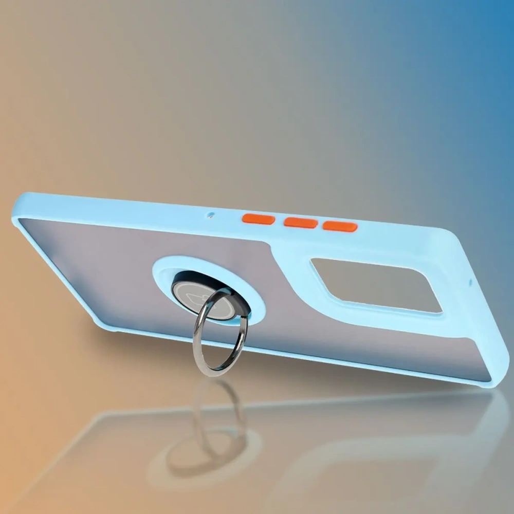 Etui z uchwytem na palec Bizon Case Hybrid Ring do Motorola Edge 50 Fusion przydymione z jasnoniebieską ramką