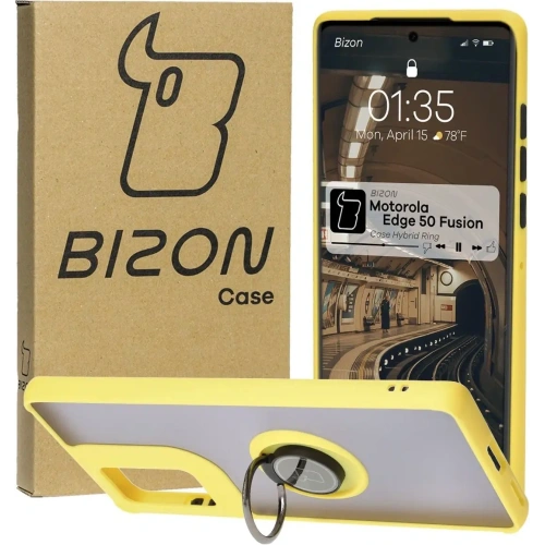 Kup Etui z uchwytem na palec Bizon Case Hybrid Ring do Motorola Edge 50 Fusion przydymione z żółtą ramką - BIZ6885 - {ean13} - Sklep Home Screen