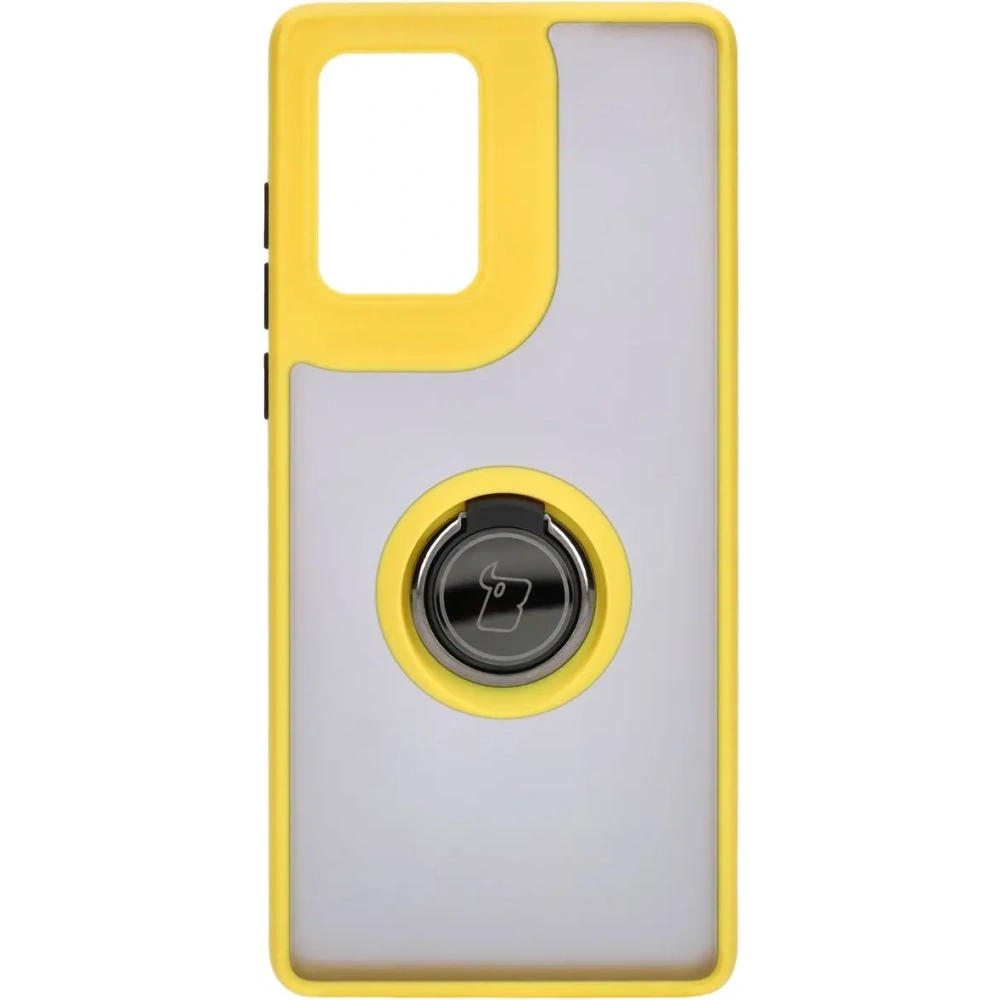 Etui z uchwytem na palec Bizon Case Hybrid Ring do Motorola Edge 50 Fusion przydymione z żółtą ramką