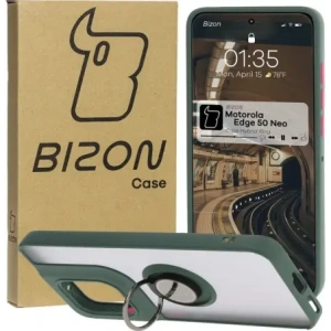 Kup Pouzdro s úchytem na prst Bizon Case Hybrid Ring pro Motorola Edge 50 Neo kouřové s tmavě zeleným rámečkem - BIZ6886 - {ean13} - Sklep Home Screen