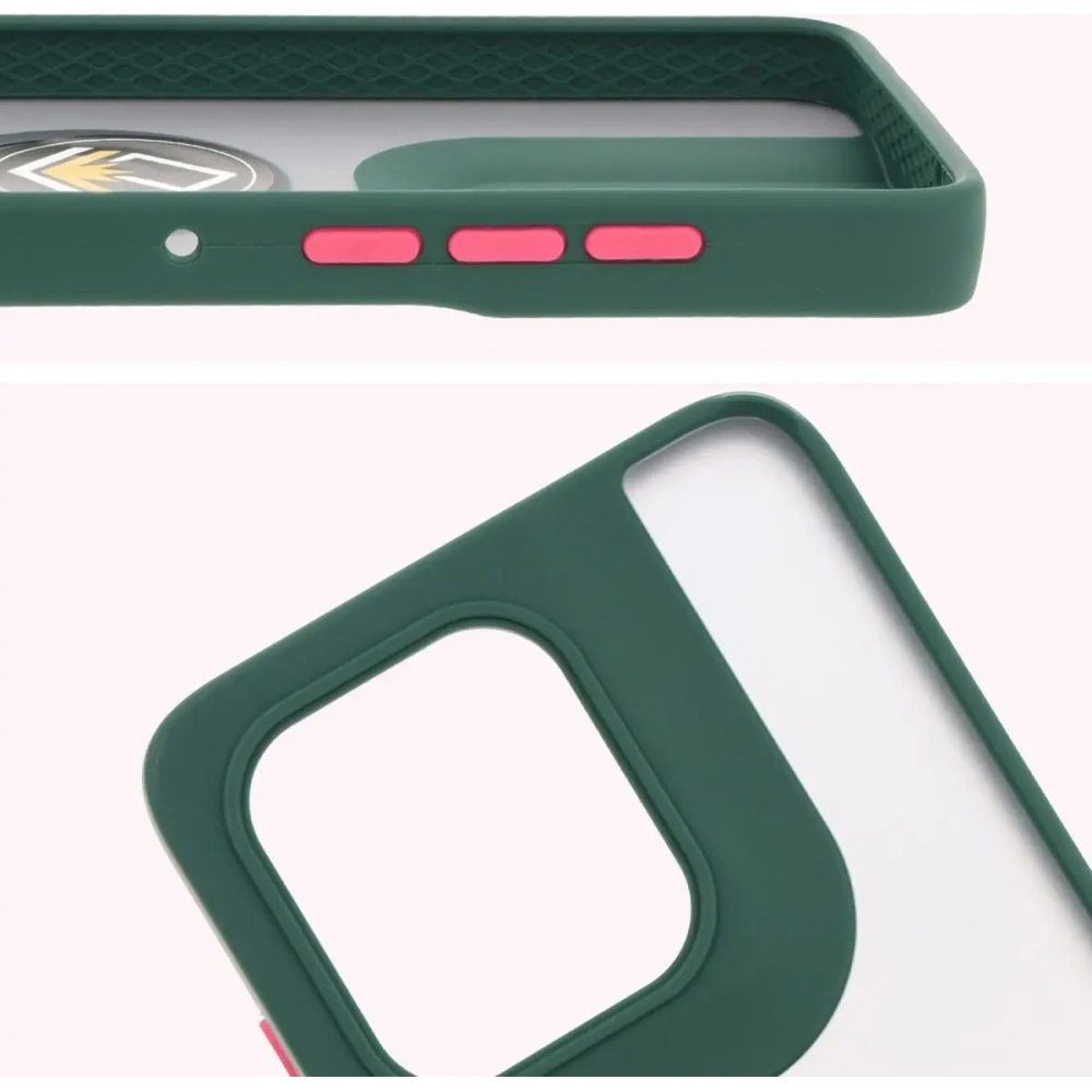 Etui z uchwytem na palec Bizon Case Hybrid Ring do Motorola Edge 50 Neo przydymione z ciemnozieloną ramką