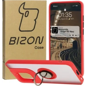 Kup Etui z uchwytem na palec Bizon Case Hybrid Ring do Motorola Edge 50 Neo przydymione z czerwoną ramką - BIZ6888 - {ean13} - Sklep Home Screen