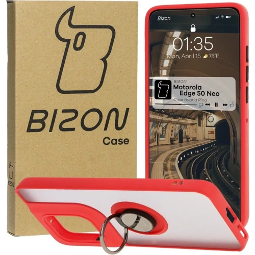 Buy Bizon Case Hybrid Ring Motorola Edge 50 Neo smoky with a red frame - BIZ6888 - {ean13} - Home Screen Store Europe