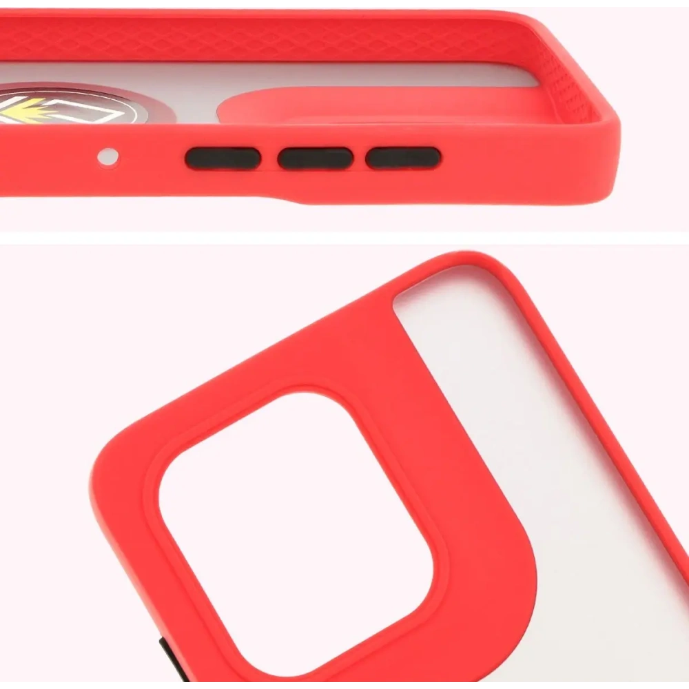 Etui z uchwytem na palec Bizon Case Hybrid Ring do Motorola Edge 50 Neo przydymione z czerwoną ramką