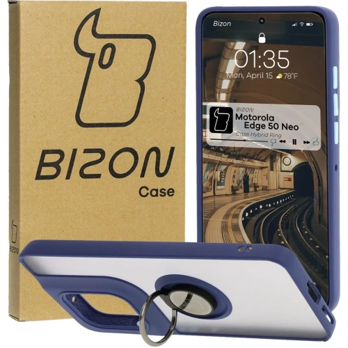 Kup Pouzdro s úchytem na prst Bizon Case Hybrid Ring pro Motorola Edge 50 Neo kouřové s modrým rámečkem - BIZ6889 - {ean13} - Sklep Home Screen