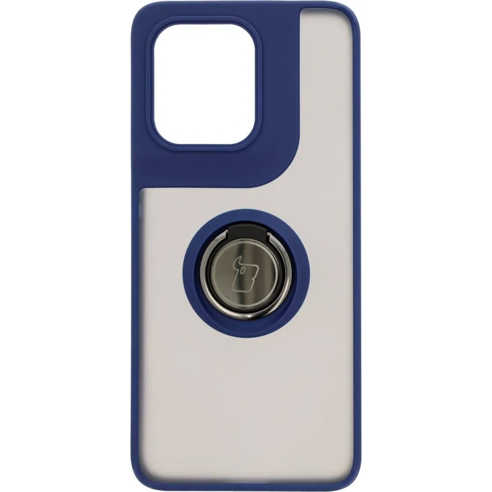 Etui z uchwytem na palec Bizon Case Hybrid Ring do Motorola Edge 50 Neo przydymione z granatową ramką