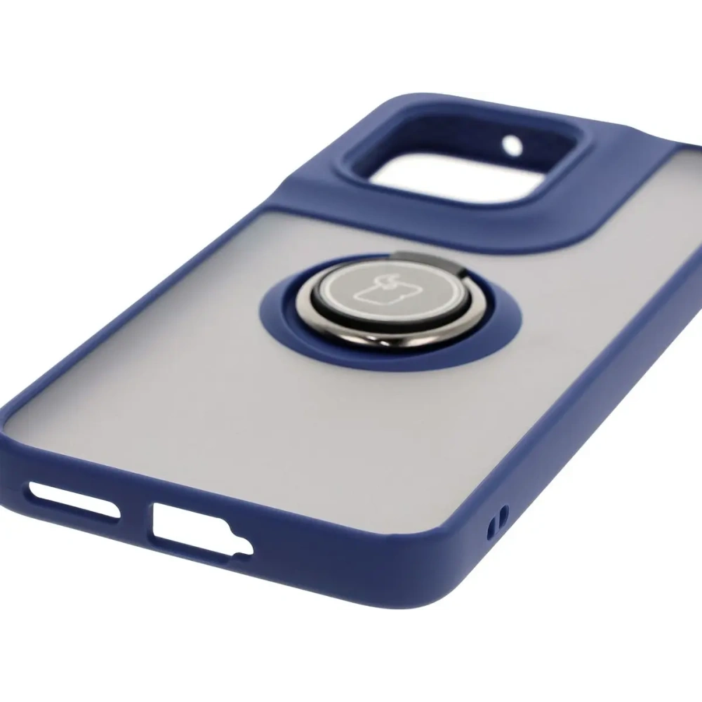 Etui z uchwytem na palec Bizon Case Hybrid Ring do Motorola Edge 50 Neo przydymione z granatową ramką