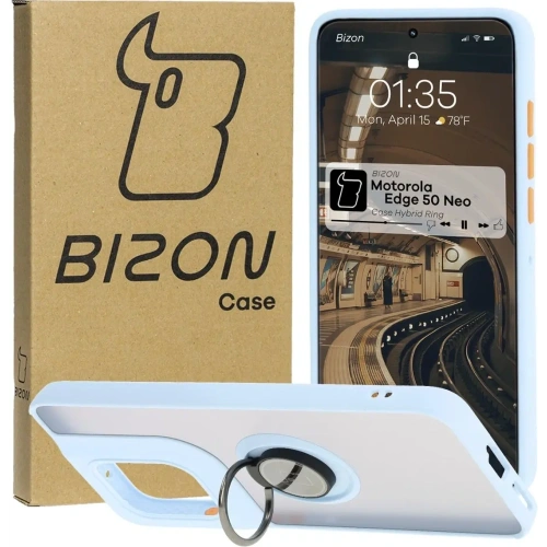 Kup Etui s úchopem na prst Bizon Case Hybrid Ring pro Motorola Edge 50 Neo kouřové s jasně modrým rámem - BIZ6890 - {ean13} - Sklep Home Screen