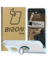 Etui s úchopem na prst Bizon Case Hybrid Ring pro Motorola Edge 50 Neo kouřové s jasně modrým rámem
