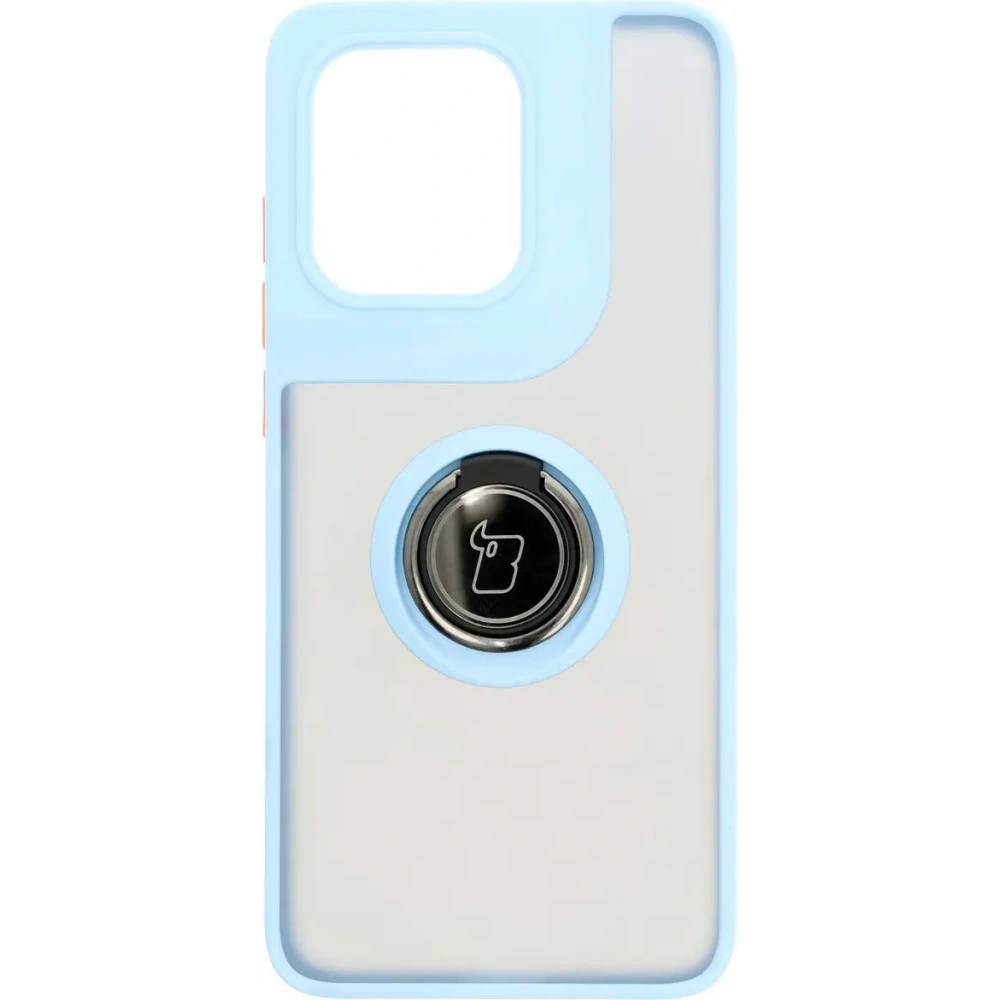 Etui z uchwytem na palec Bizon Case Hybrid Ring do Motorola Edge 50 Neo przydymione z jasnoniebieską ramką