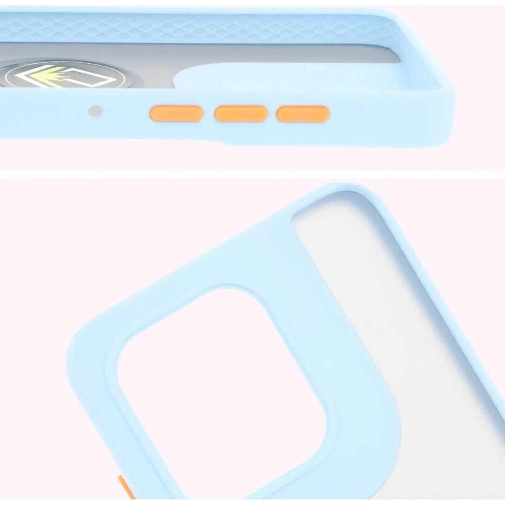 Etui z uchwytem na palec Bizon Case Hybrid Ring do Motorola Edge 50 Neo przydymione z jasnoniebieską ramką