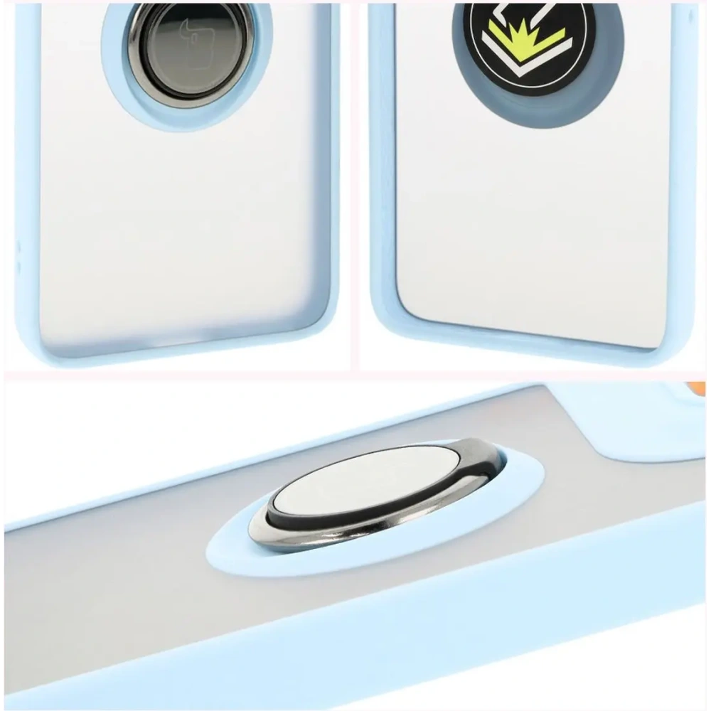 Etui z uchwytem na palec Bizon Case Hybrid Ring do Motorola Edge 50 Neo przydymione z jasnoniebieską ramką