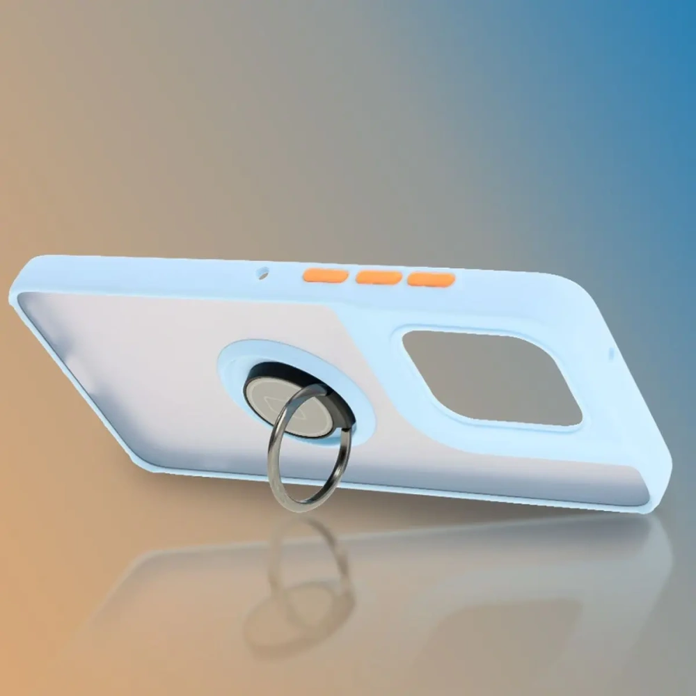 Etui z uchwytem na palec Bizon Case Hybrid Ring do Motorola Edge 50 Neo przydymione z jasnoniebieską ramką