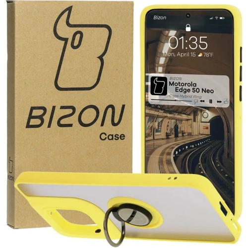 Kup Pouzdro s úchopem na prst Bizon Case Hybrid Ring pro Motorola Edge 50 Neo kouřové s žlutým rámem - BIZ6891 - {ean13} - Sklep Home Screen