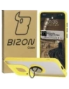 Etui z uchwytem na palec Bizon Case Hybrid Ring do Motorola Edge 50 Neo przydymione z żółtą ramką