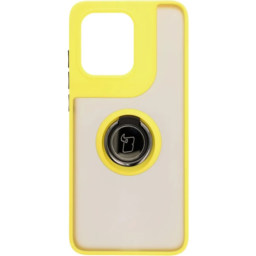 Etui z uchwytem na palec Bizon Case Hybrid Ring do Motorola Edge 50 Neo przydymione z żółtą ramką