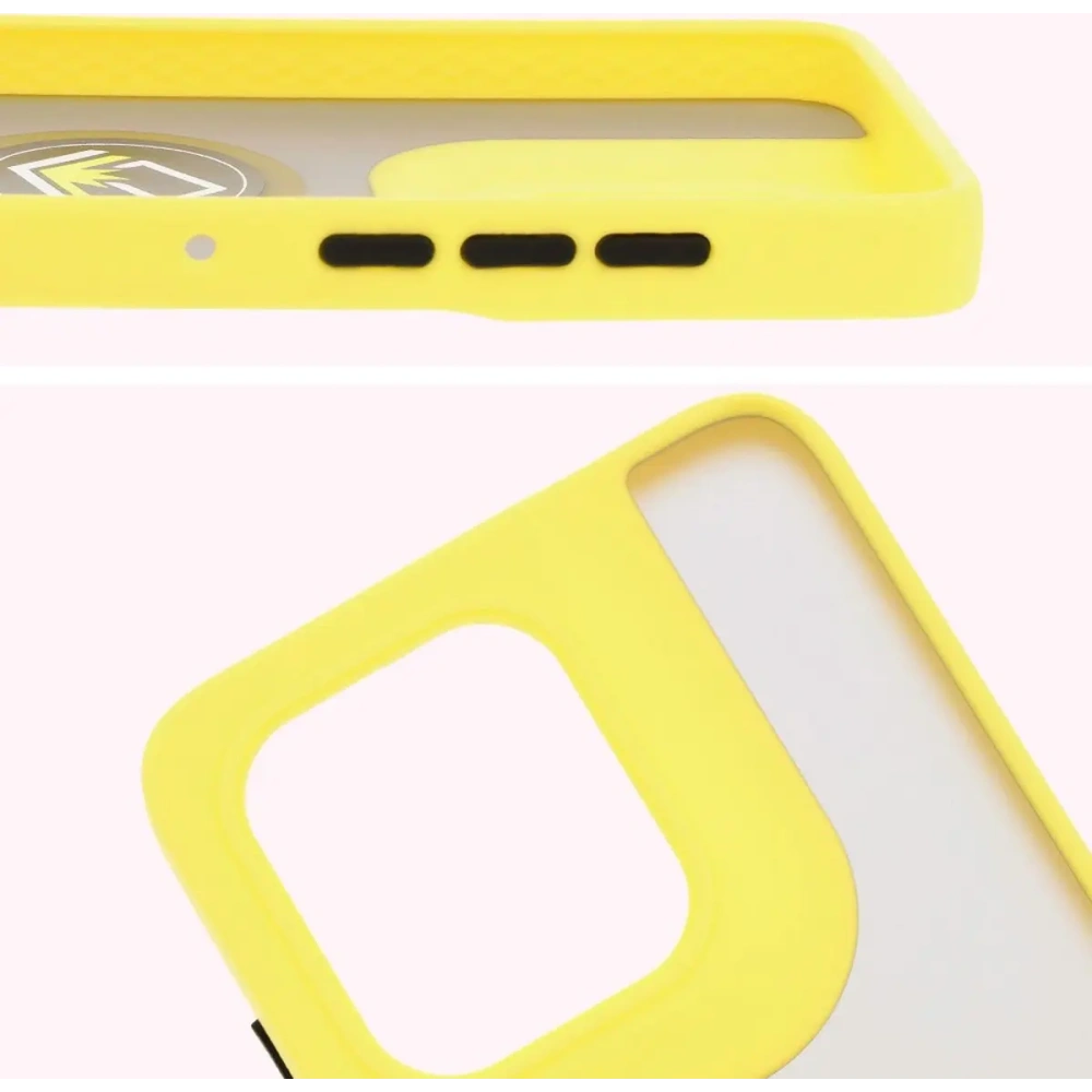 Etui z uchwytem na palec Bizon Case Hybrid Ring do Motorola Edge 50 Neo przydymione z żółtą ramką