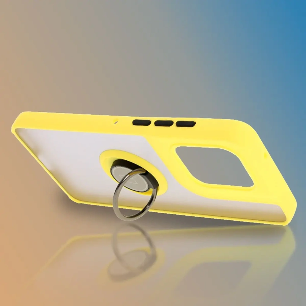 Etui z uchwytem na palec Bizon Case Hybrid Ring do Motorola Edge 50 Neo przydymione z żółtą ramką