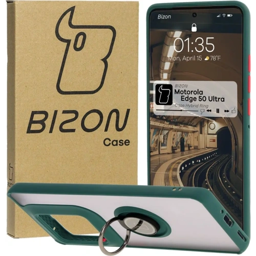 Kup Etui z uchwytem na palec Bizon Case Hybrid Ring do Motorola Edge 50 Ultra kouřové s tmavě zeleným rámem - BIZ6892 - {ean13} - Sklep Home Screen