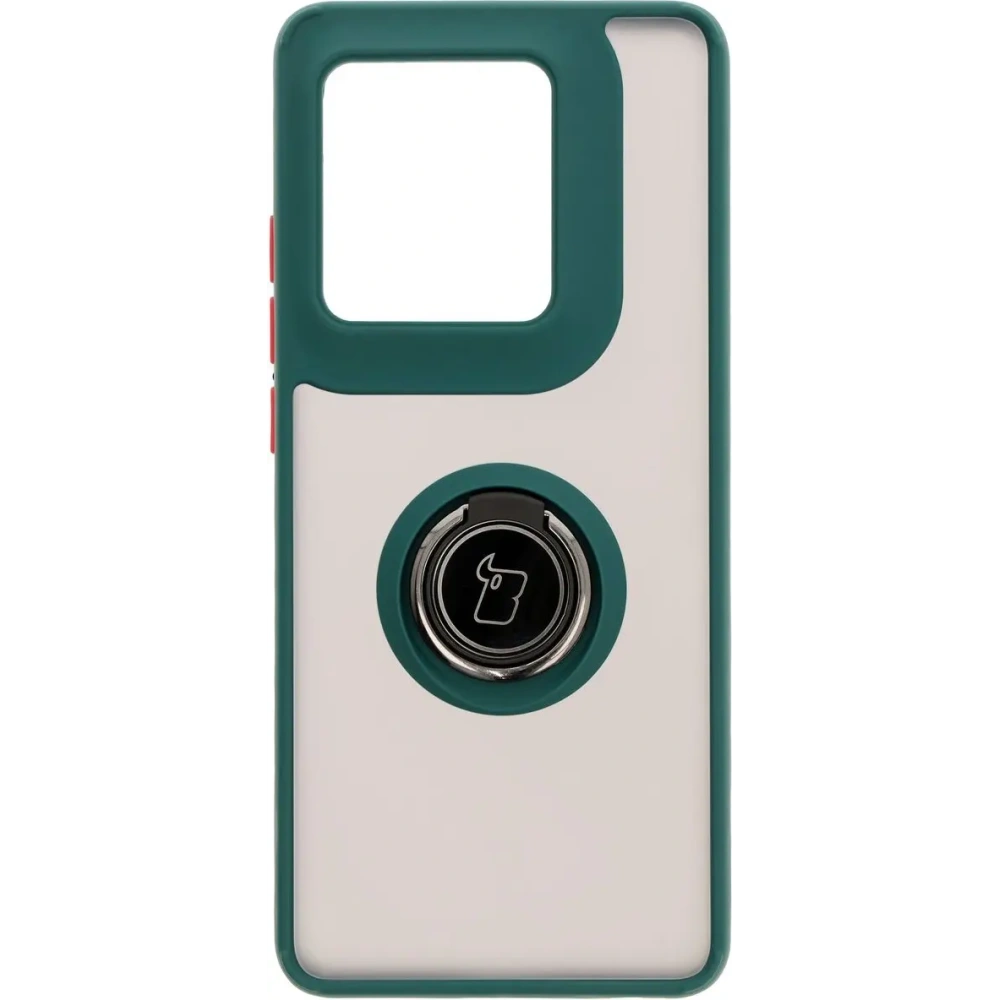 Etui z uchwytem na palec Bizon Case Hybrid Ring do Motorola Edge 50 Ultra przydymione z ciemnozieloną ramką