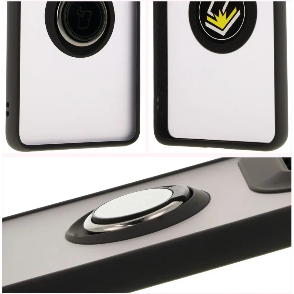 Etui z uchwytem na palec Bizon Case Hybrid Ring do Motorola Edge 50 Ultra przydymione z czarną ramką