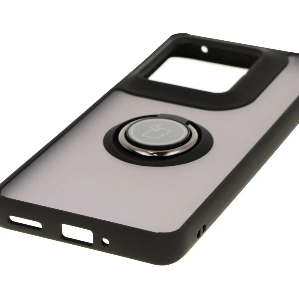 Etui z uchwytem na palec Bizon Case Hybrid Ring do Motorola Edge 50 Ultra przydymione z czarną ramką