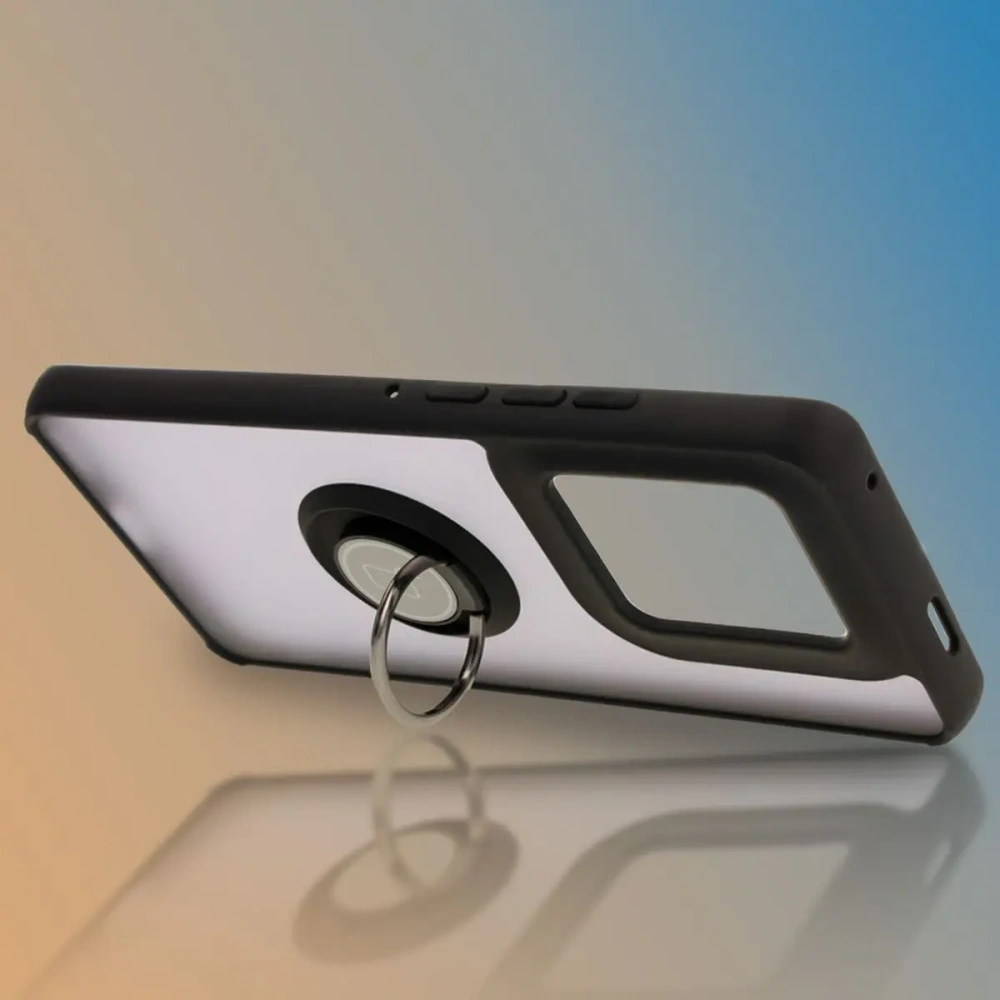 Etui z uchwytem na palec Bizon Case Hybrid Ring do Motorola Edge 50 Ultra przydymione z czarną ramką