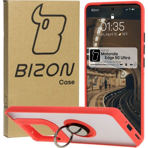 Buy Bizon Case Hybrid Ring Motorola Edge 50 Ultra smoky with a red frame - BIZ6894 - {ean13} - Home Screen Store Europe