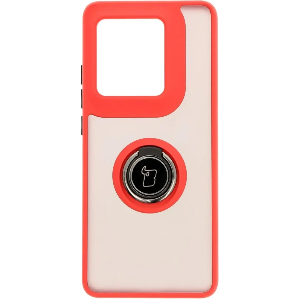 Etui z uchwytem na palec Bizon Case Hybrid Ring do Motorola Edge 50 Ultra przydymione z czerwoną ramką